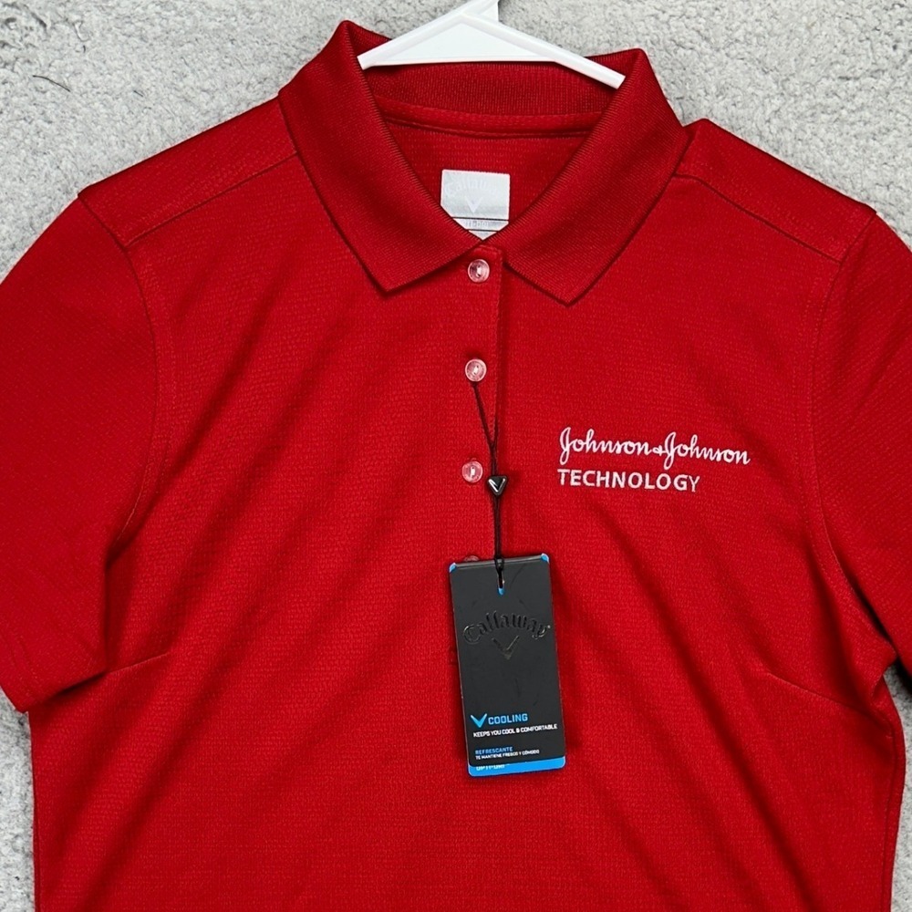Callaway Opti-Dri Womens Golf Polo Shirt Medium Red Short Sleeve Rugby Logo NEW